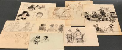 null Ensemble de dessins, croquis, illustrations, esquisses sur feuilles libres,...