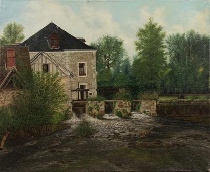 Jean EVE Le moulin de Berthenonville (Eure) Huile sur toile, signée en bas à droite...