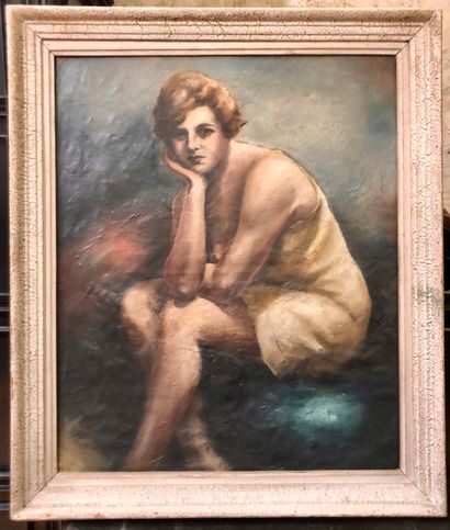 null René Pierre de OLINDA (1893-?)
Portrait de femme, Art Déco
Huile sur toile,...