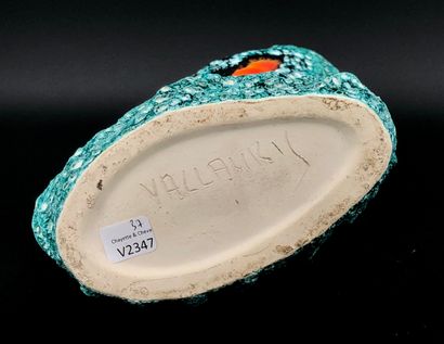 null VALLAURIS
Pichet en céramique dite "fat lava" verte et orange
Marque sous la...