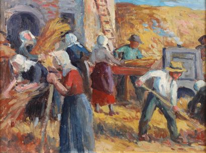 null Frédéric LUCE (1896-1974)
Le battage du blé
Huile sur toile.
45 x 37 cm