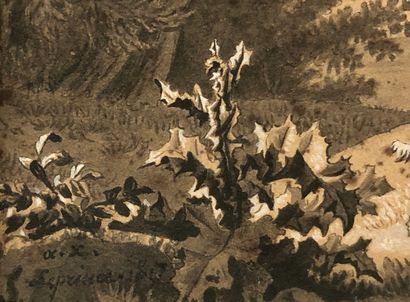 null Auguste Xavier LEPRINCE (1799 - 1826) 
Paysage au jeune berger 
Encre et plume...