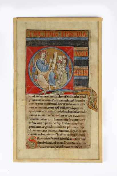 [Manuscrit enluminé du XIIe siècle (fragment)]....