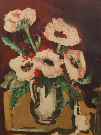 null Jacques DAUFIN (Né en 1930) 
Bouquet d’anémones dans un vase
Lithographie.
Signée...