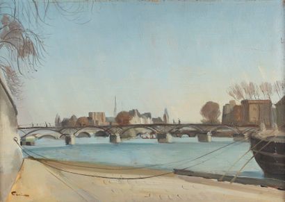 null Edmond CERIA (1884-1955)
La scène et le pont des Arts
Huile sur toile.
Signée...