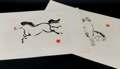 null Lot of four prints including KIYOSHI SAITÔ (1907-1997), village street under...