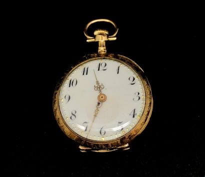 null Montre de col en or jaune 750 millièmes guilloché ornée d'un cartouche uni,...