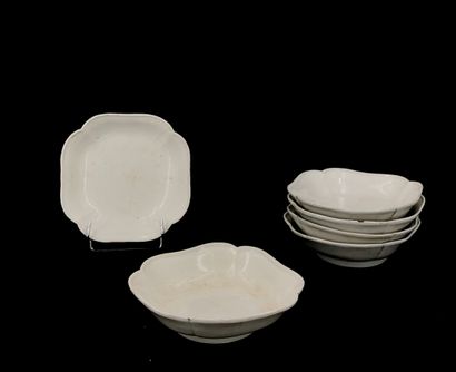 null Set of six small poly-lobed porcelain cups with white glaze.
Korea, Joseon period,...