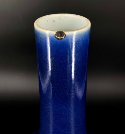 null Chine, XVIIIe siècle,
Grand vase bouteille à long col monochrome bleu.
H. 43...