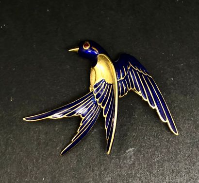 null Brooch bird in flight in yellow gold 750 thousandth enamelled blue (small missing)
Height...