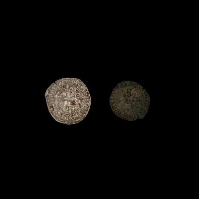 null HENRI V (1415-1420). Lot de deux pièces en billon : Florette et Niquet. Dy 435...