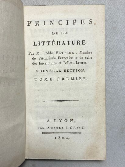 null Batteux Principes de la littérature. Édité à Lyon chez Amable Leroy en 1802....