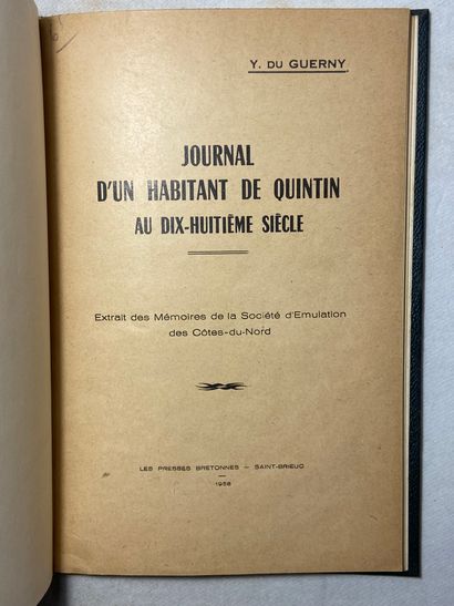 null Du Guerny Journal d'un habitant de Quintin au dix-huitième siècle. Édité à Saint-Brieuc...
