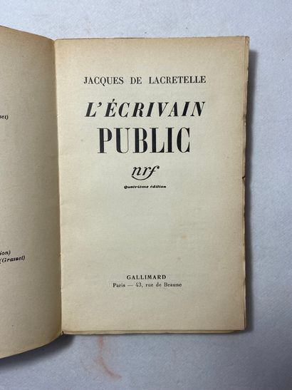 null De Lacretelle, Jacques L'écrivain public. Édité à Paris chez Gallimard. In-8...