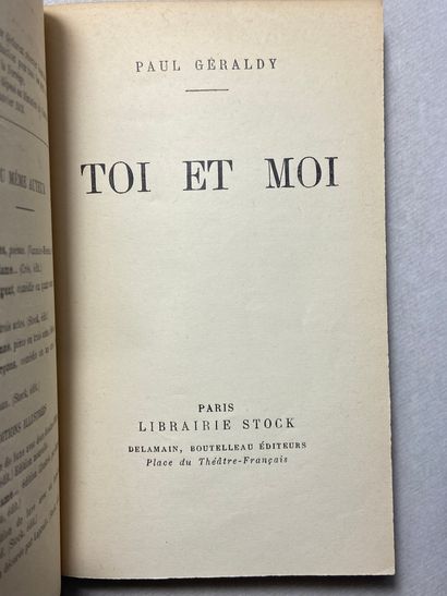 null Géraldy, Paul Toi et moi. Édité à Paris à la Librairie Stock en 1931. In-8 demi-maroquin,...