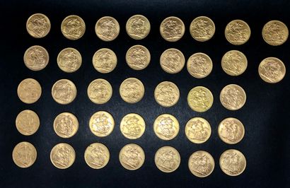 null ANGLETERRE
Lot de 37 pièces de SOUVERAINS OR GEORGE V
(Poids : 295.4g)