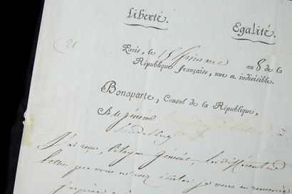 null BONAPARTE.
Lettre de courtoisie du consul Bonaparte
au général Baraguay d’Hilliers...