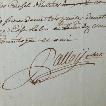 null LETTRE AUTOGRAPHE de PALLOY.
Lettre datée du 7 avril an 4 (1792) à Monsieur
Joly,...