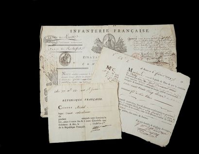 null DIVERS.
Lot de 3 documents : billet de logement de
1793 pour 2 volontaires à...