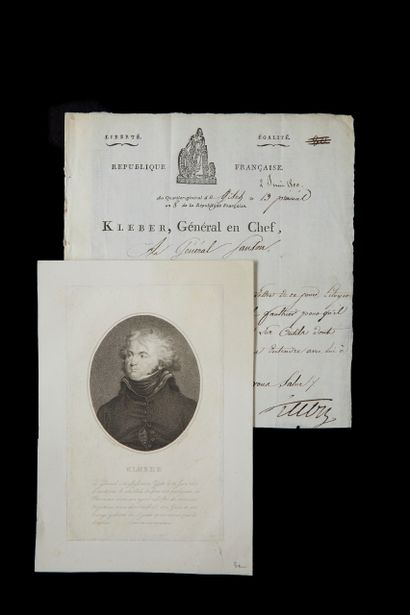 null KLEBER.
Lettre signée au général Sanson. Une page
in-4°, sur papier à en-tête...