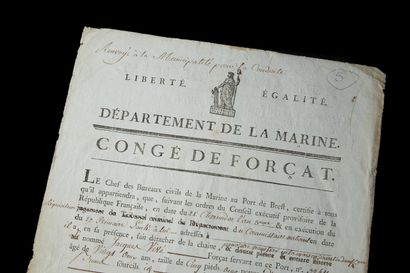 null CONGÉ de FORÇAT.
Congé (24 x 38 cm) du forçat de 22 ans
Jacques VIVE condamné...