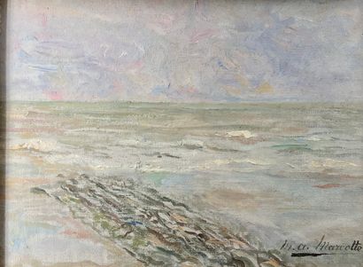 null Marie-Antoinette MARCOTTE (1869 - 1929) 
Paysage de bord de mer, étude 
Huile...