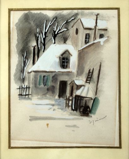 null André DIGNIMONT (1891-1965)
Les toits enneigés
Illustration d'une page des Misérables,...