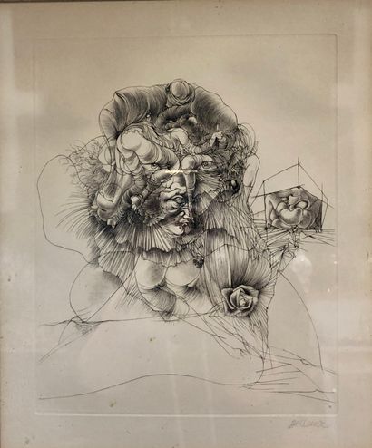 null Hans BELLMER (1902 - 1975) 
Visage à la rose 
Estampe signée en bas à droite...