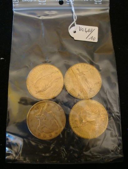 null Lot de 4 pièces OR 20 DOLLARS US (1898,1908,1910 et 1922)