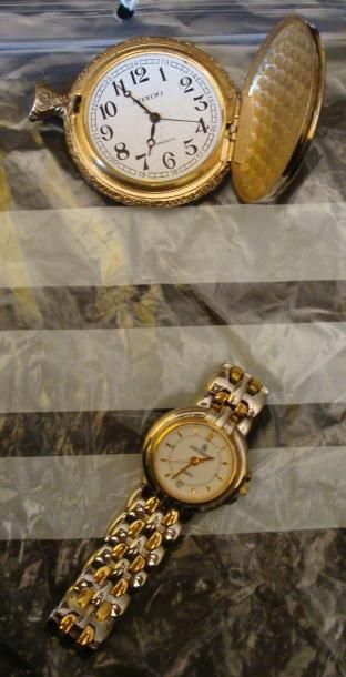 null Lot constitué d'une montre de poche en métal à décor gravé et repoussé d'un...