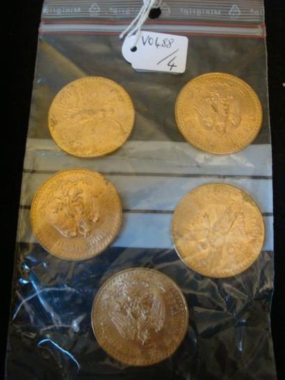 null Lot de 5 pièces OR PESOS MEXIQUE 1821- 1947