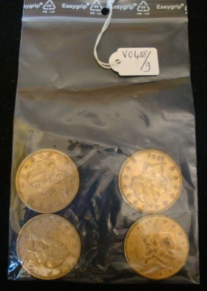 null Lot de 4 pièces OR 20 DOLLARS US (1874,1876,1882 et 1894)