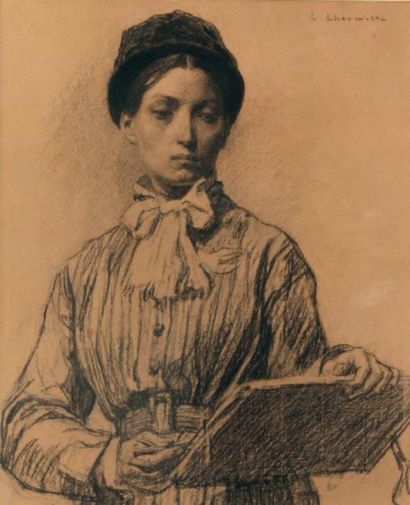Léon LHERMITTE (1844-1925) Portrait de Madame Cazin, circa 1878 Fusain sur papier...