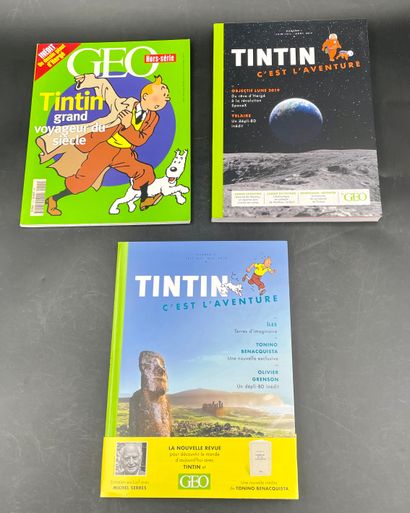  HERGÉ - TINTIN : DOCUMENTATION ) Géo HS Tintin (dessin géant inédit d’Hergé) ; Tintin... Gazette Drouot
