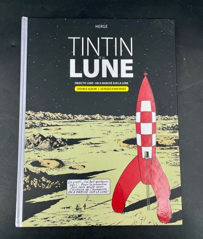  HERGÉ - TINTIN : DOCUMENTATION - Tintin et la lune, Double album plus 16 pages d’archives,... Gazette Drouot