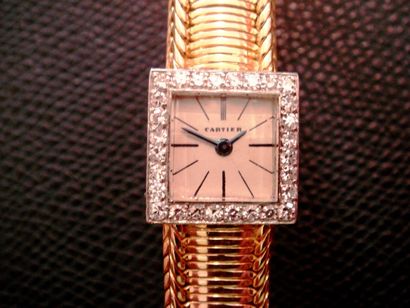 null Montre de dame CARTIER-vers 1950, bracelet et cadran or