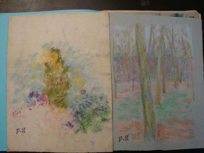 Paule GOBILLARD (1869-1946) Paysage Ensemble de cinq pastels, monogrammés du cachet....