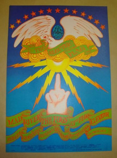 null Affiche psychédélique, "The Electric Flag", Victor Moscoso, 1968, 51 x 36 c...