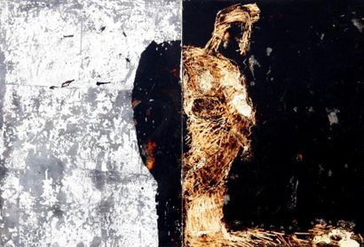 Masayoshi YAMADA La mer noire Plexiglas, goudron, feuille d'argent 41 x 59 cm