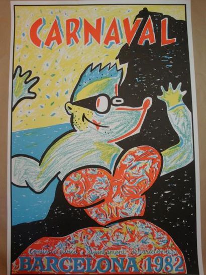 null Affiche originale lithographiée, MARISCAL, "Carnaval Barcelone 1982", signée,...