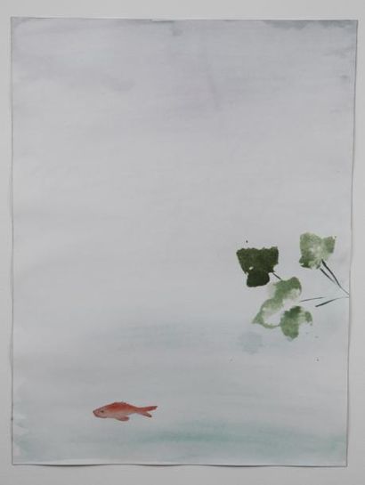 Ulrike KASPER Fontaine Aquarelle sur papier Arches 68.5 x 58.5 cm
