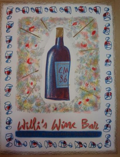 null Affiche originale lithographiée, Cathy MILLET, "Willi's Wine Bar 1986", signée,...