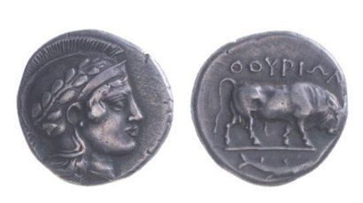null LUCANIE, Thurium (425-400). Statère (7,82 g) à la tête casquée et laurée d'Athéna....
