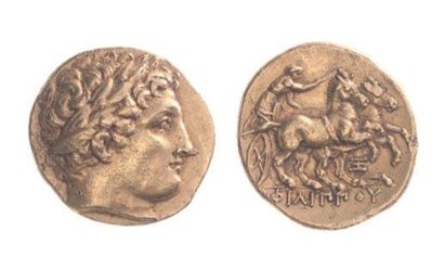 null MACEDOINE, Philippe II (359-336). Statère d'or (8,59 g) à la tête d'Apollon...
