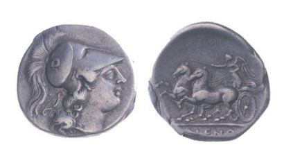 null CAMPANIE, Calès (280-268). Statère (7,27 g) à la tête d'Athéna coiffée d'un...