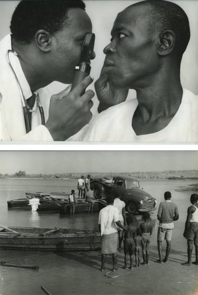 Paul ALMASY Angola, vers 1960. Deux photographies: Médecin et un bac sur un fleuve....