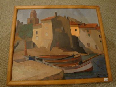 Henri GUILLOT Le port de Collioure, Huile sur toile, tampon de signature en bas à...