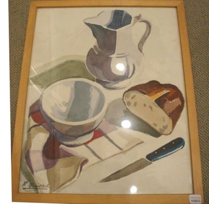 Henri GUILLOT Le déjeuner, Aquarelle, tampon de signature en bas à gauche, 41 x 33...