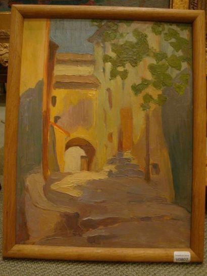 Henri GUILLOT La ruelle, huile sur panneau, 32 x 24 cm.Encadrée