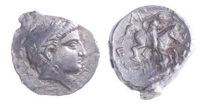 GRÈCE Péonie, Patraos (340-315). Tétradrachme à la tête d'Apollon et au cavalier...